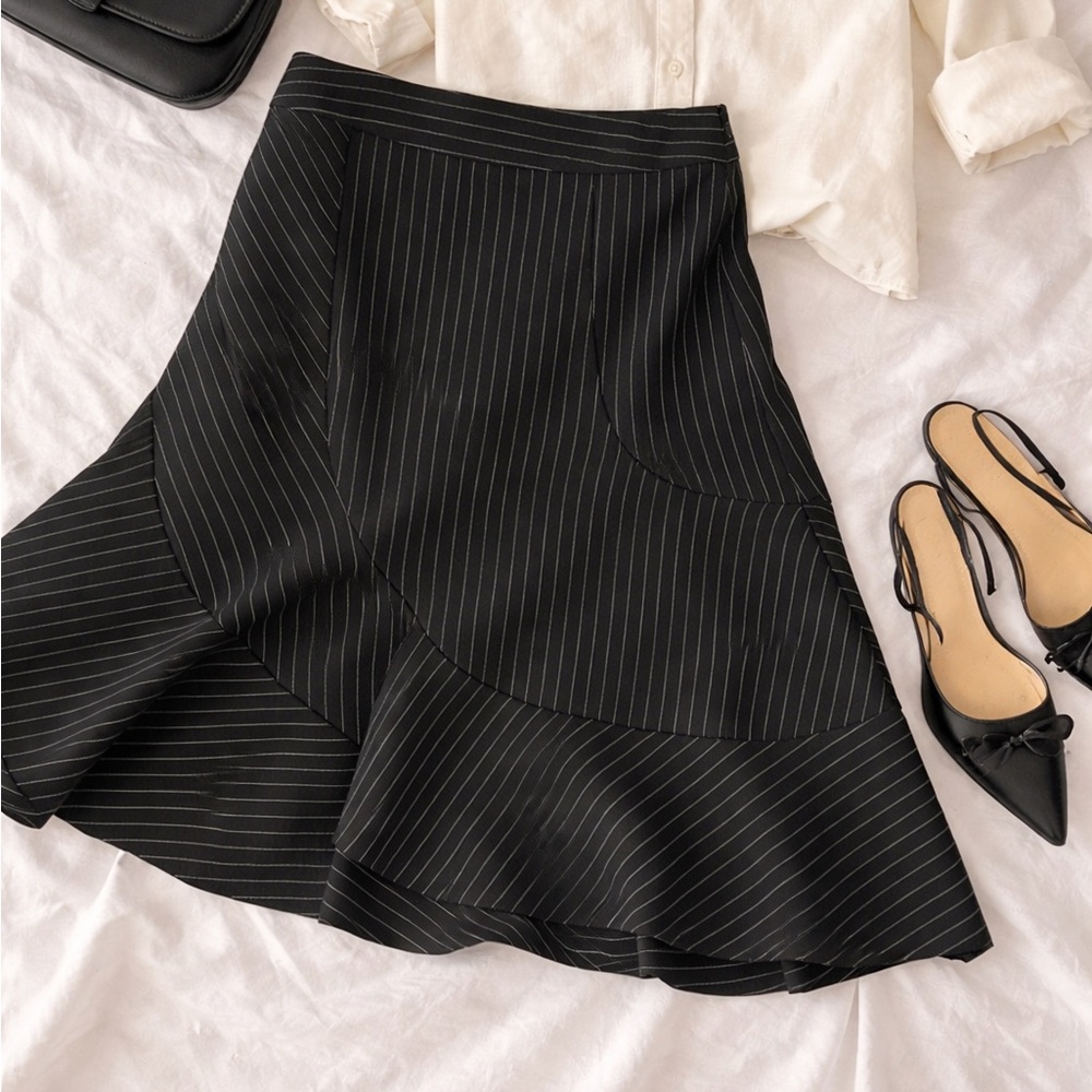 Charter Club Black Asymmetrical Pinstripe Skirt